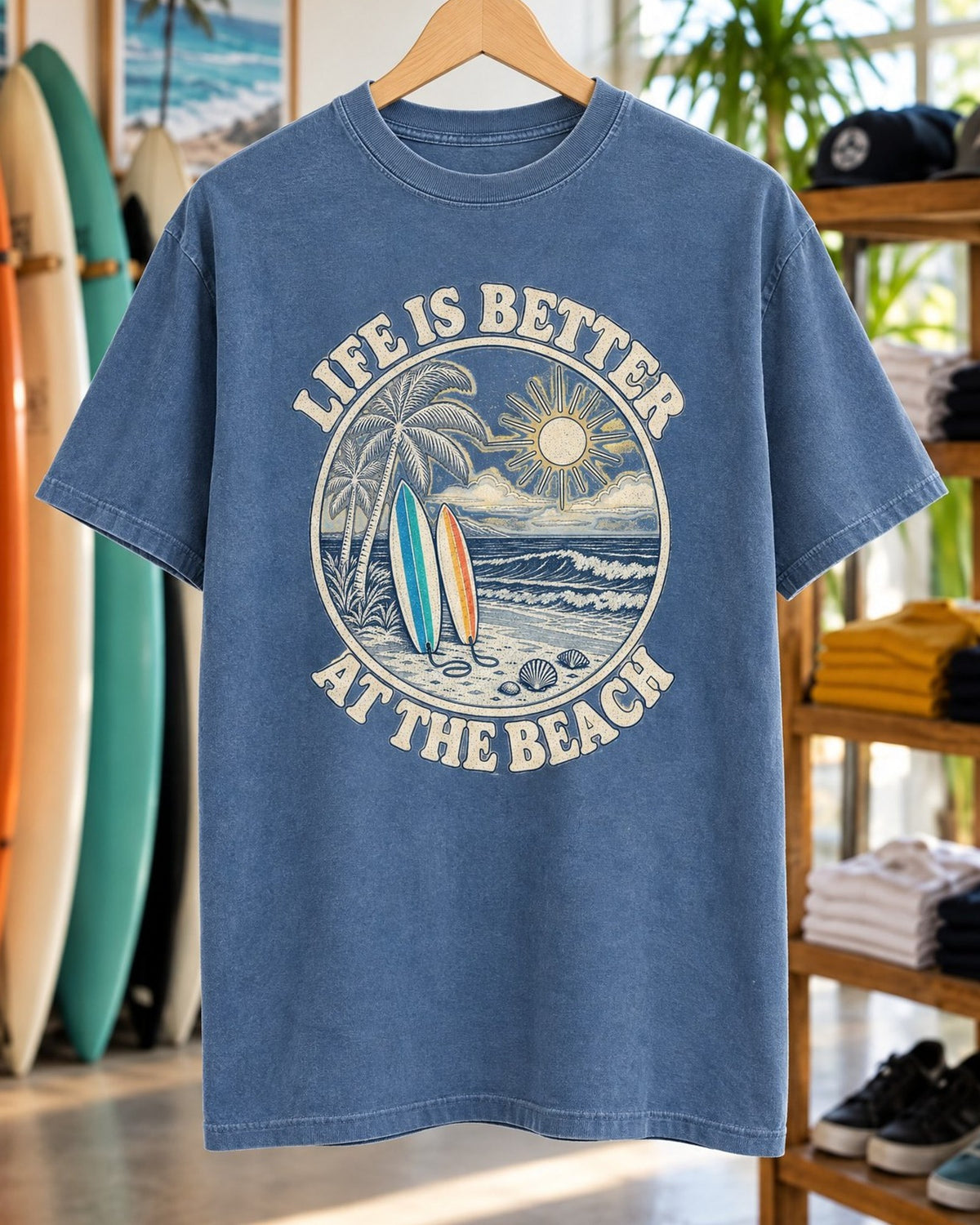 Life Is Better At The Beach Tee tee mockup close-up
