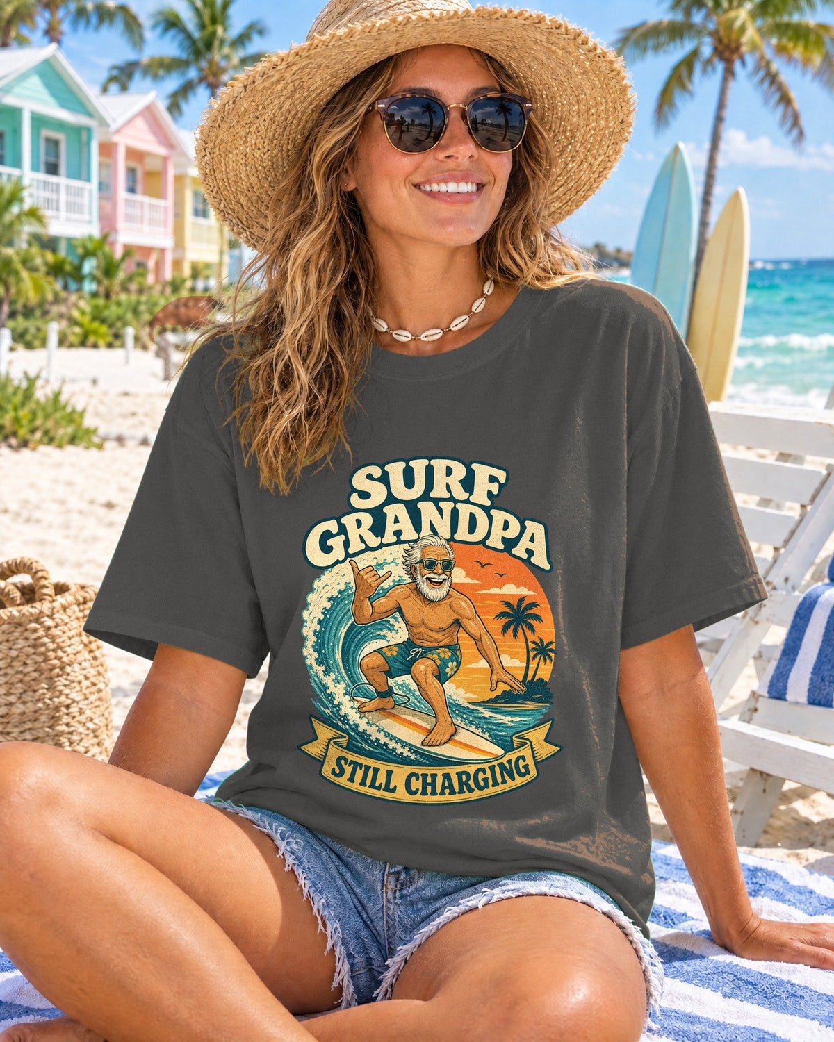 Surf Grandpa - Still Charging Tee tee mockup 2