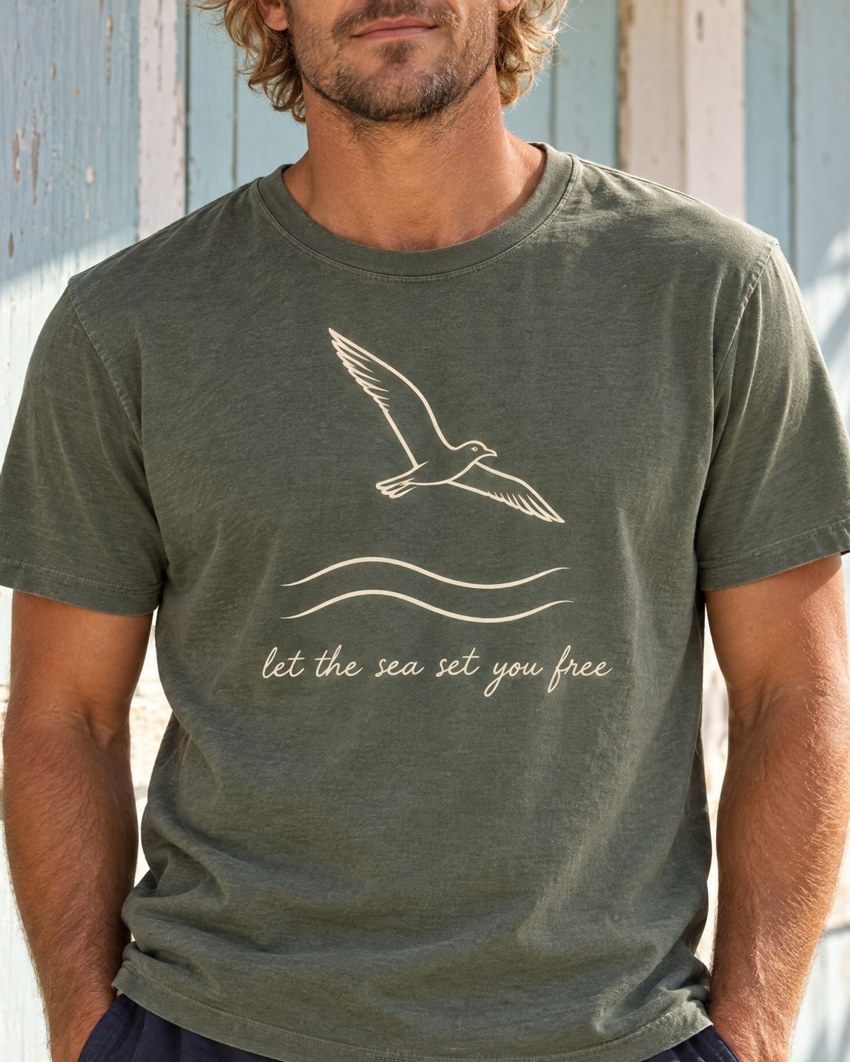 Let The Sea Set You Free Tee tee mockup close-up