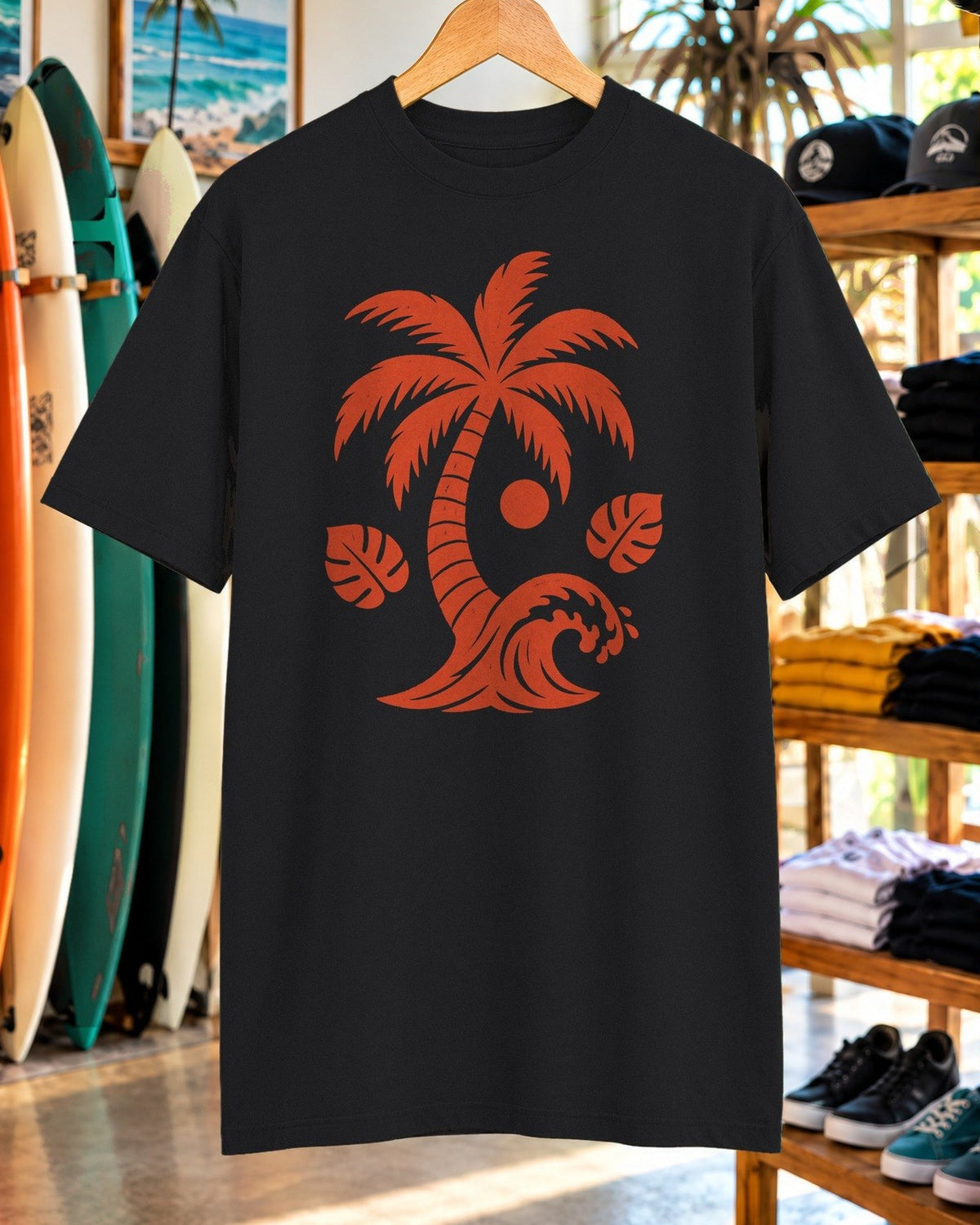 Block Print Palm Wave Shirt tee mockup close-up
