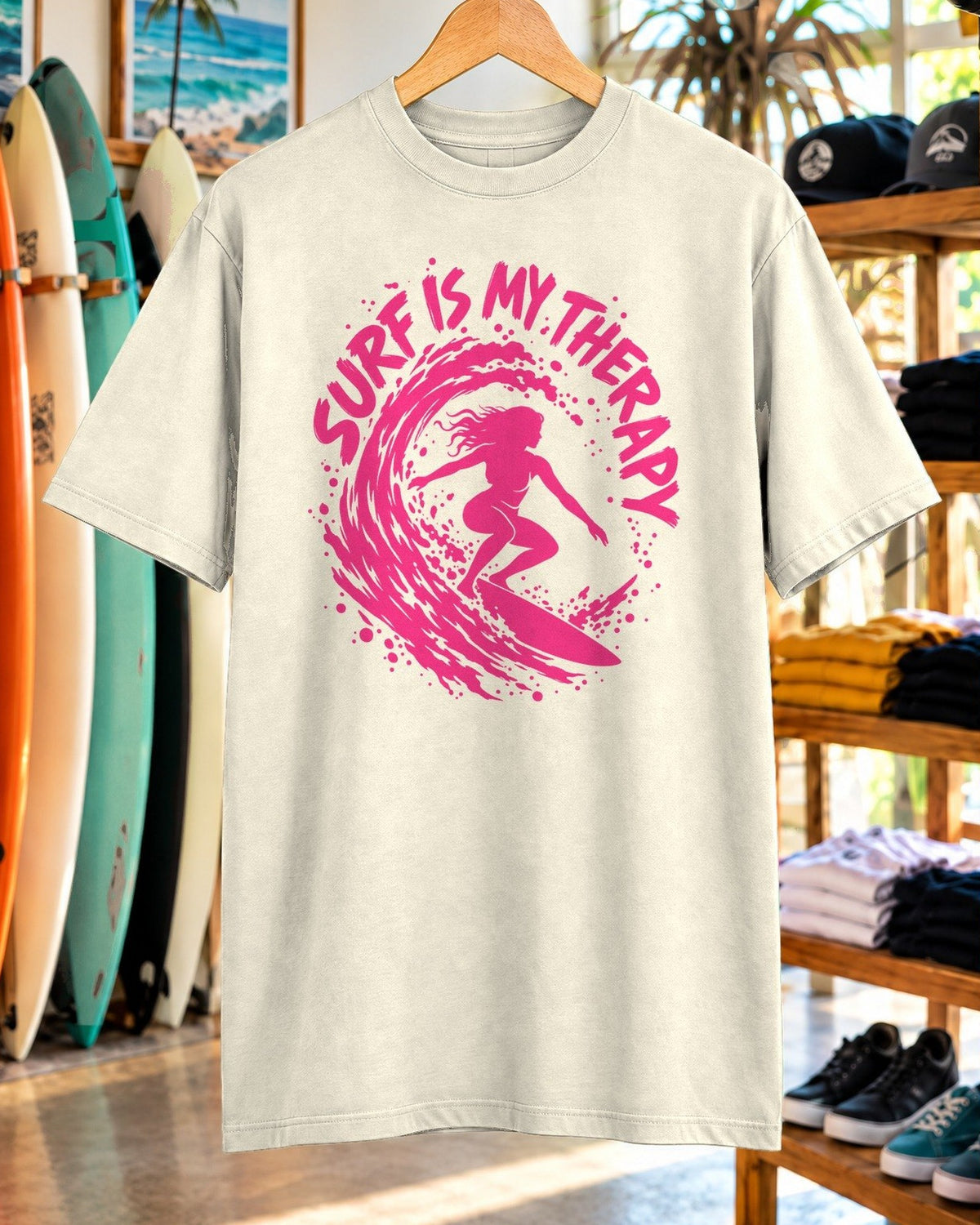Surf Is My Therapy Shirt tee mockup close-up