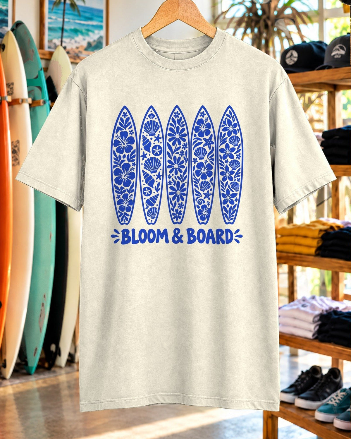 Bloom And Board Shirt tee mockup close-up