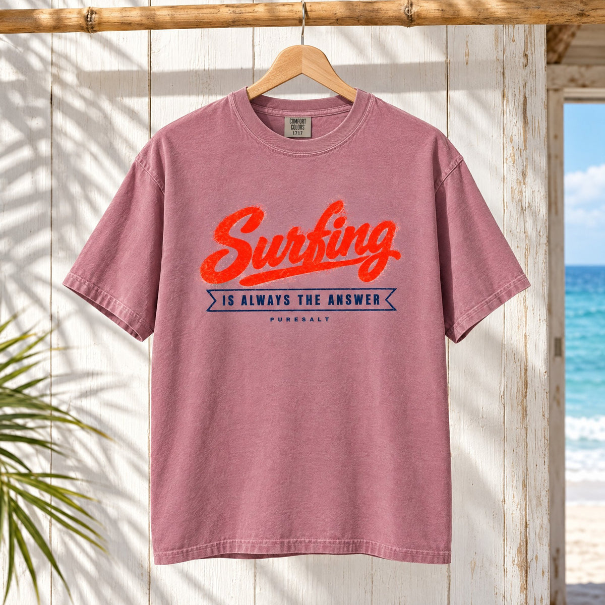 Surfing Script Graphic T-shirt tee mockup 3