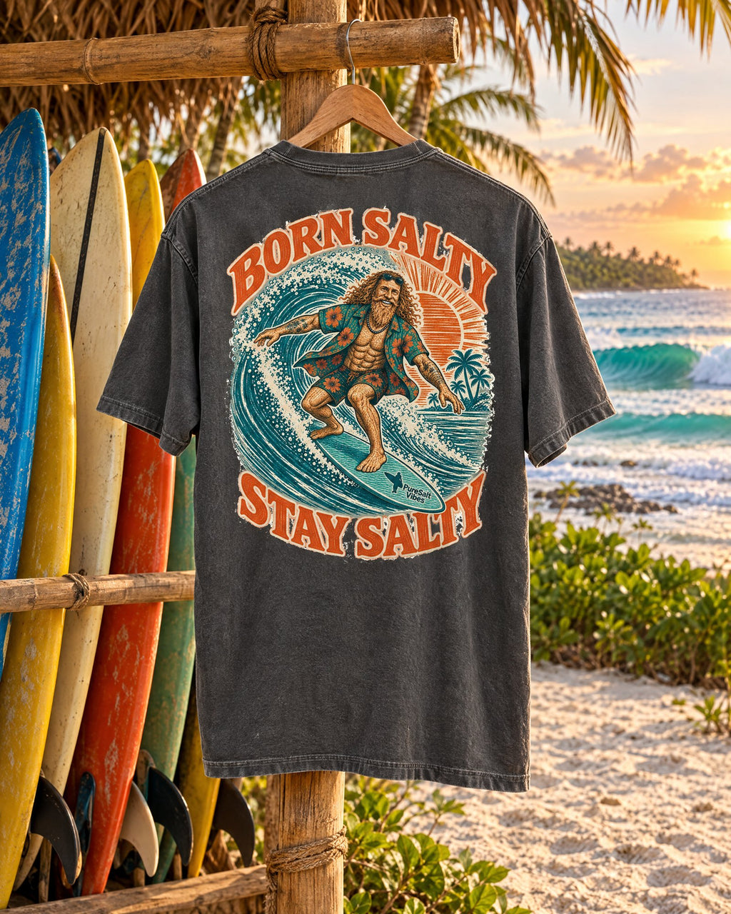 Born Salty Surf T-Shirt tee mockup 3