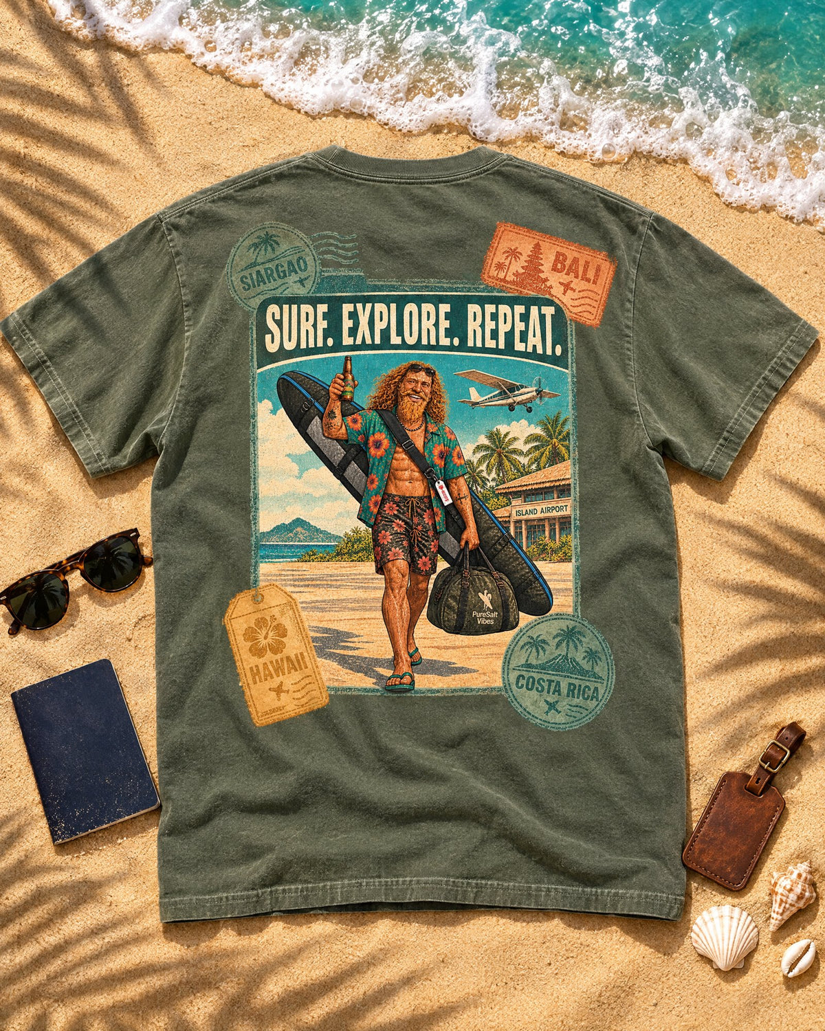 Surf Explore Repeat T-Shirt tee mockup 1