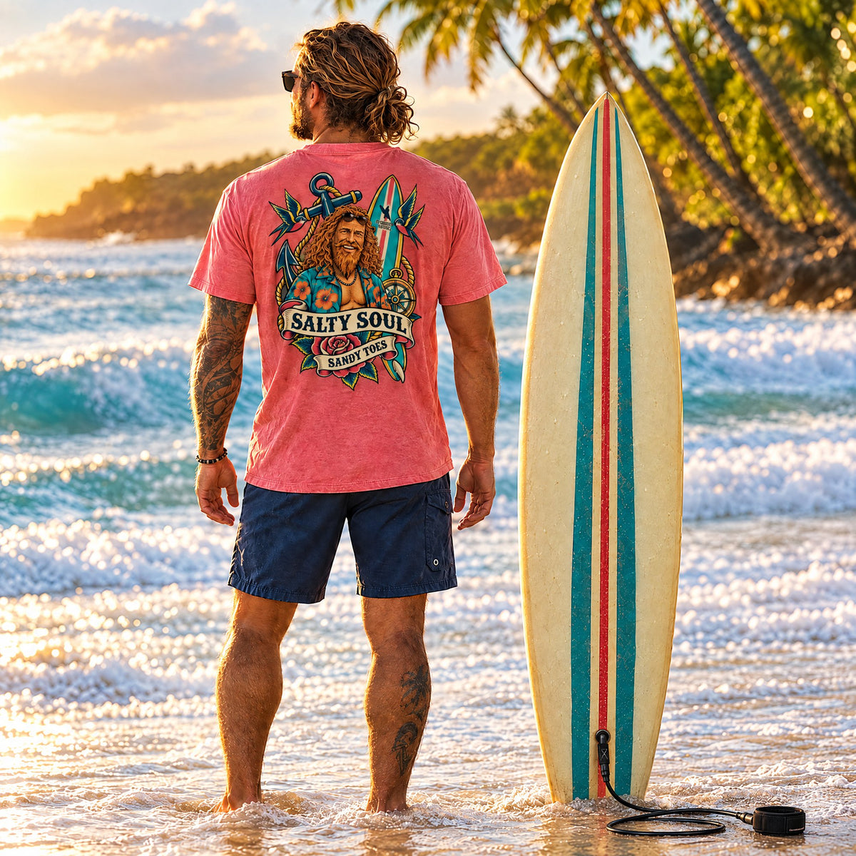 Salty Soul Sandy Toes Surf Tee - Bright Colours tee mockup 2