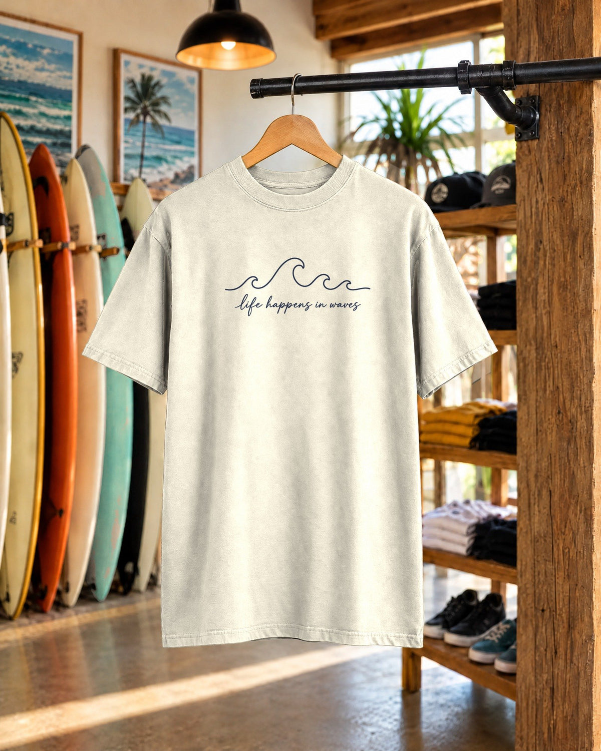 Life Happens In Waves Tee tee mockup 1