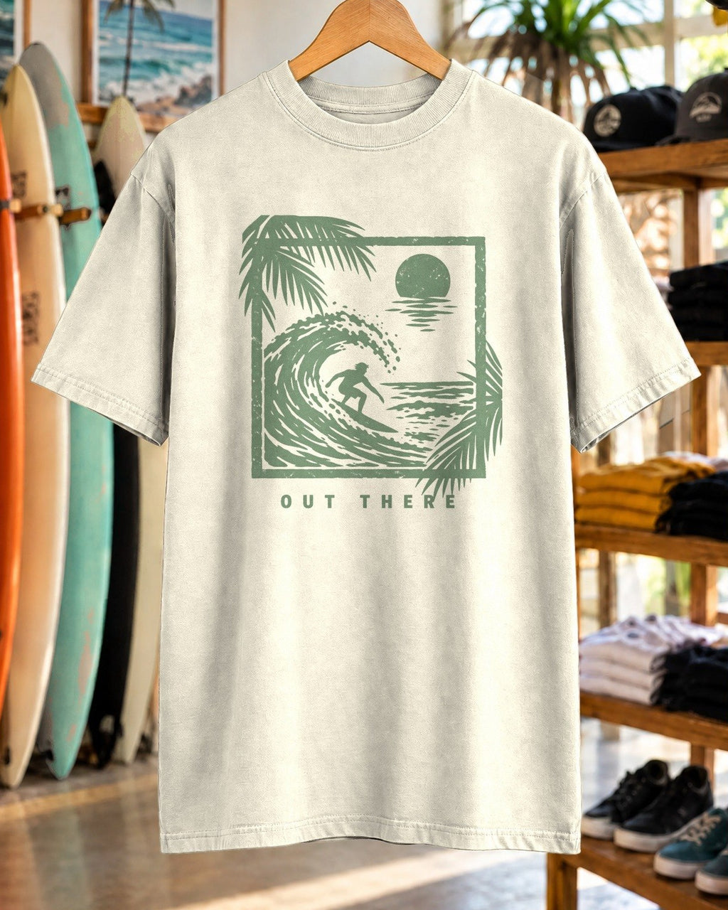 Out There Surfer Shirt tee mockup close-up