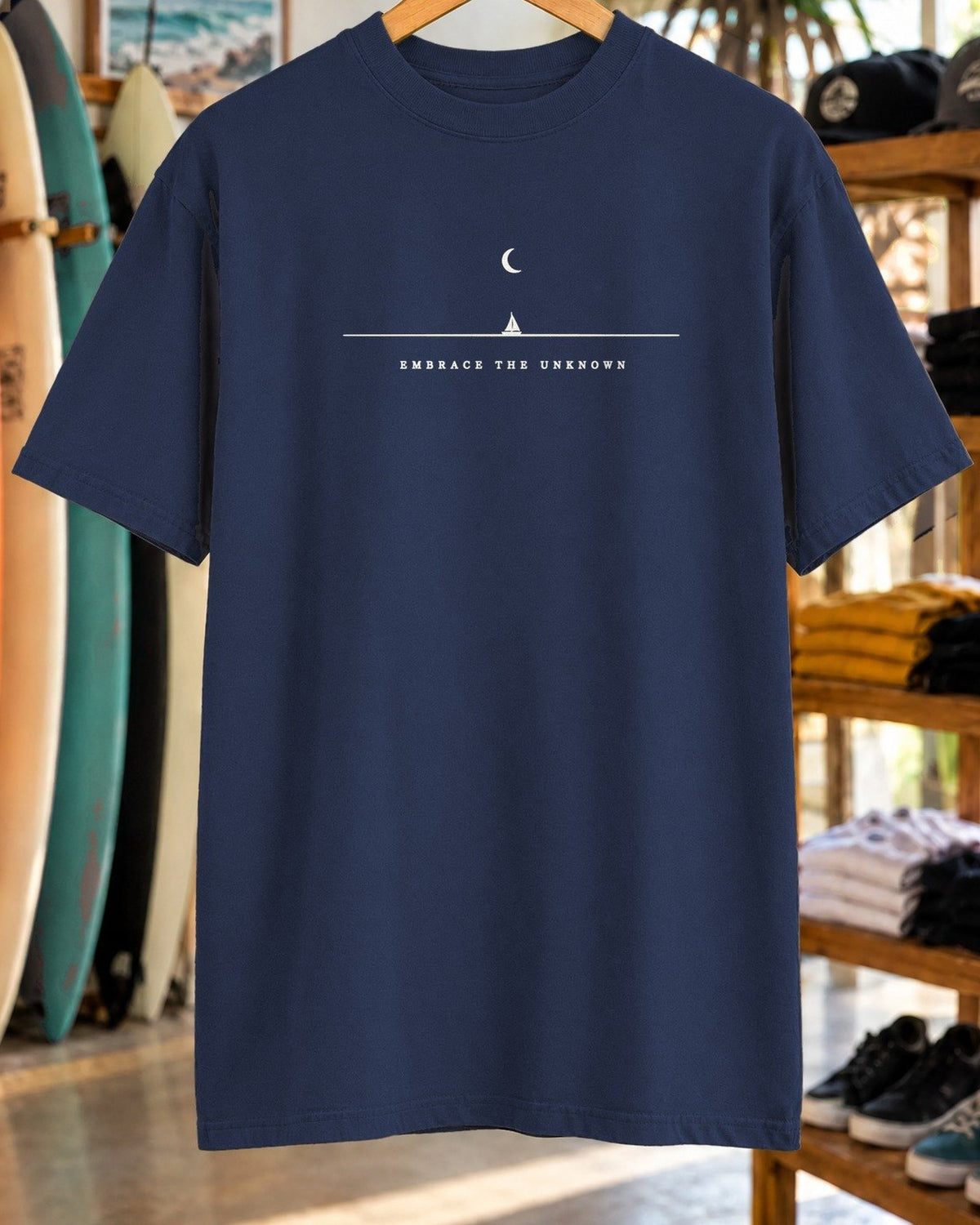 Embrace The Unknown Tee tee mockup close-up