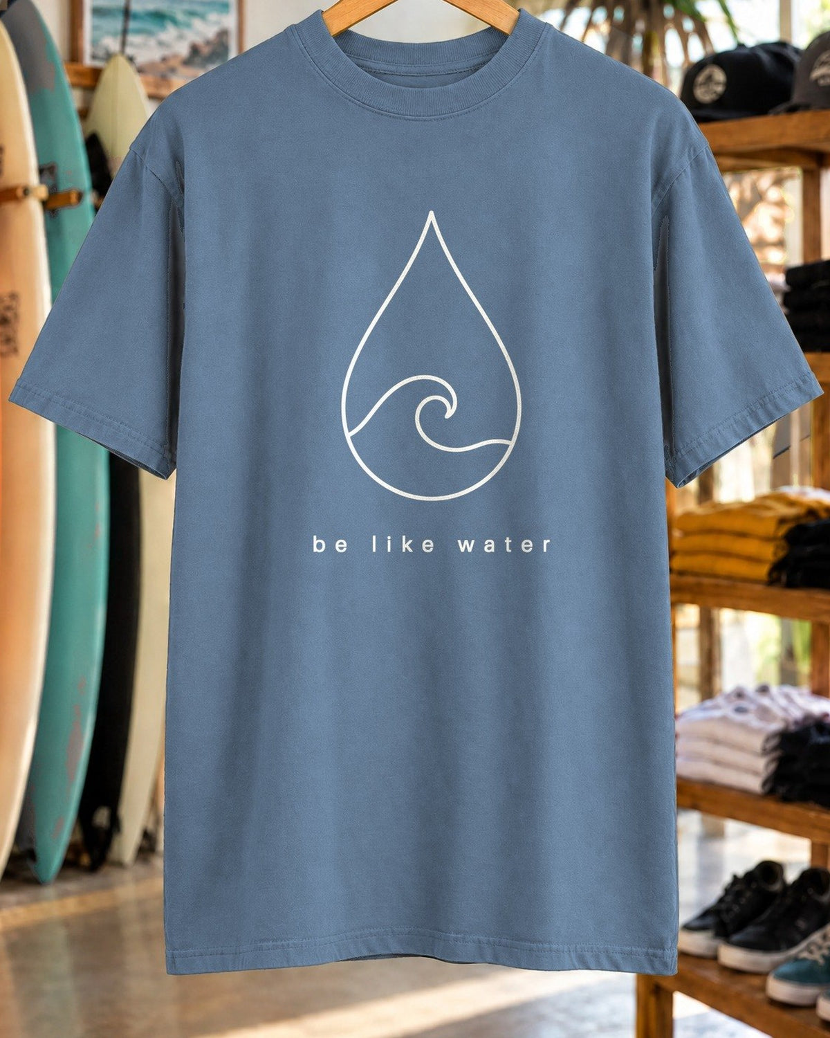 Be Like Water Tee tee mockup close-up
