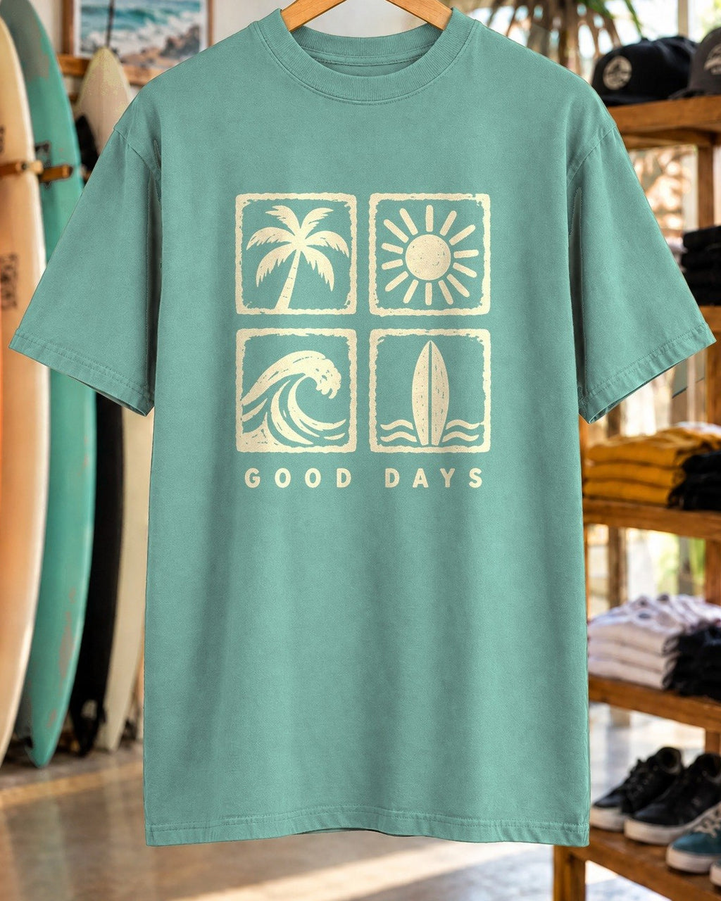 Good Days Stamp Shirt tee mockup close-up