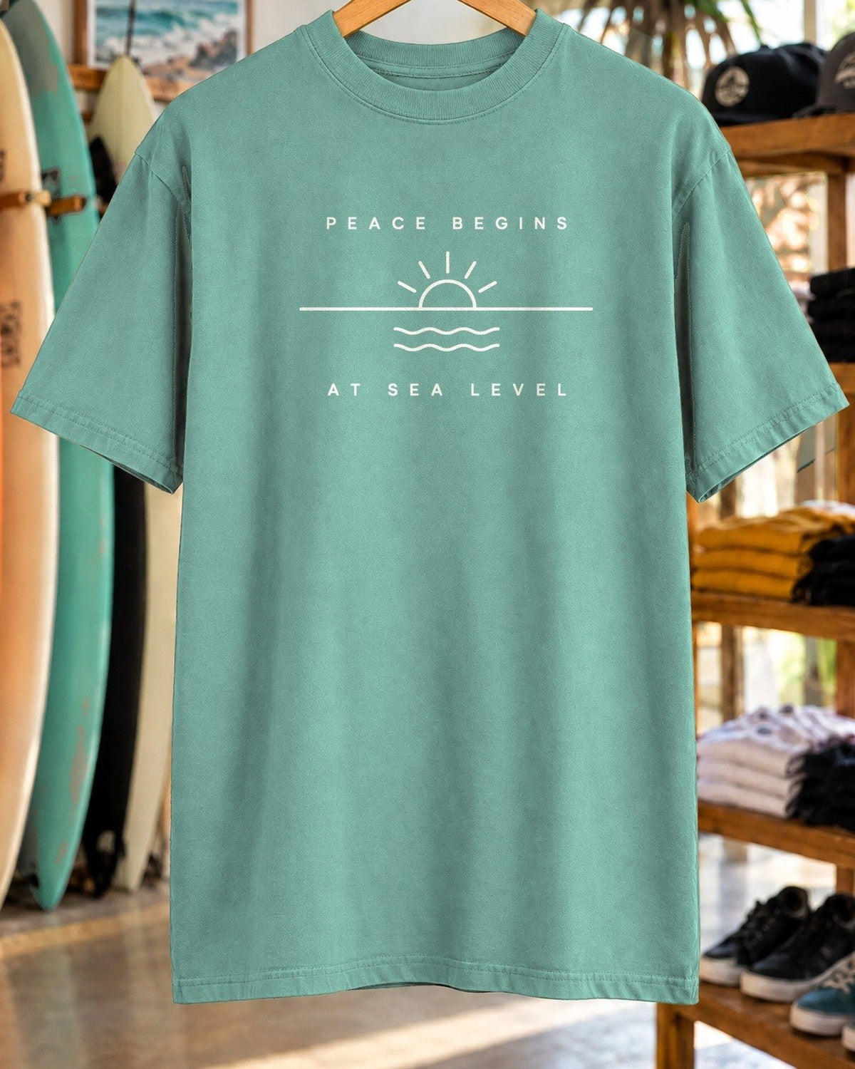 Peace Begins At Sea Level Tee tee mockup close-up