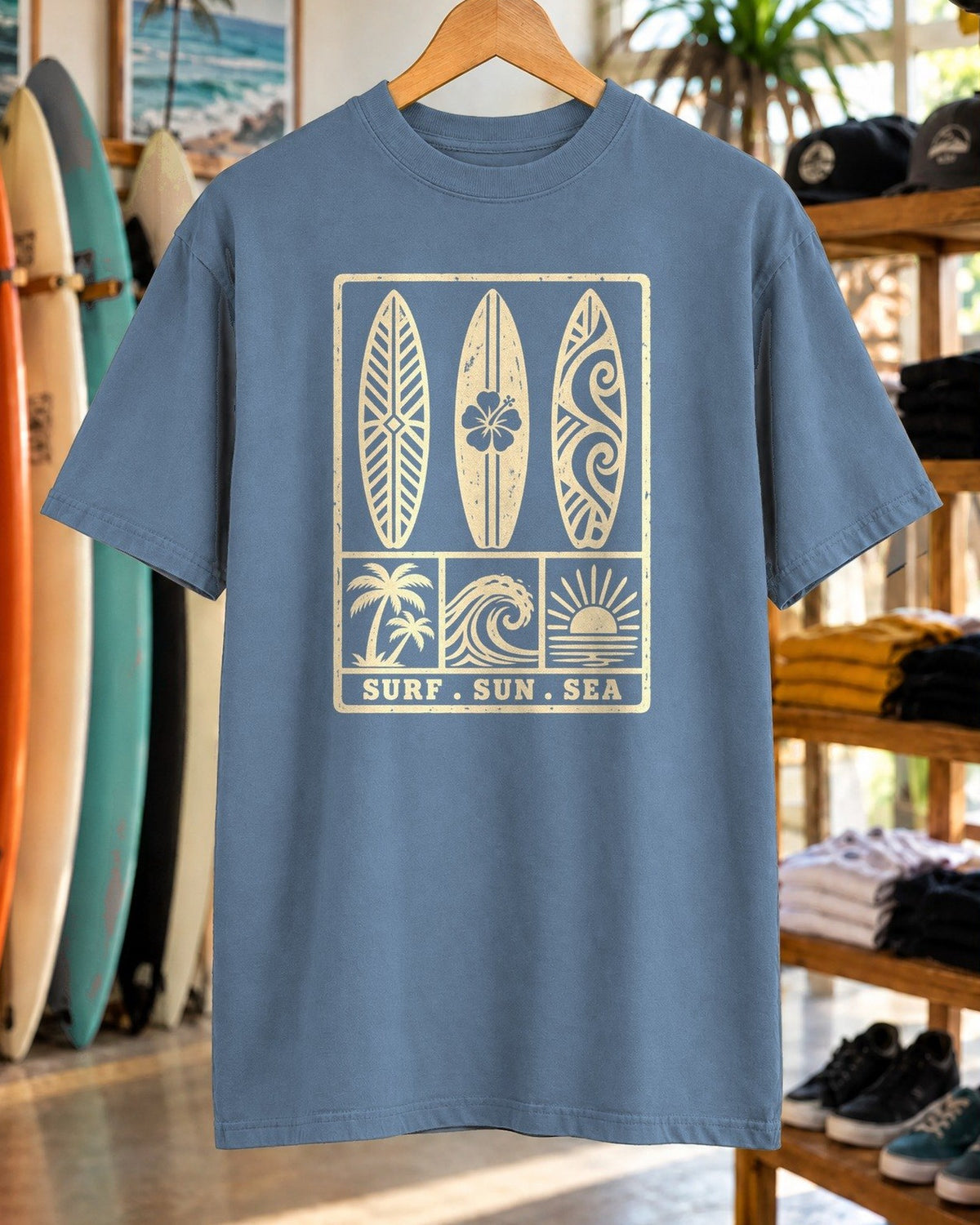 Surf Sun Sea Shirt tee mockup close-up