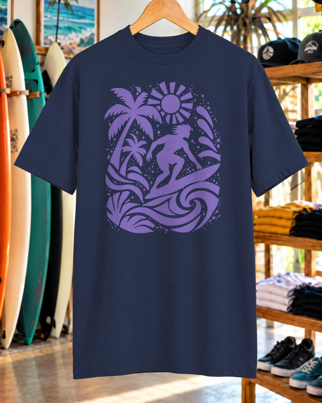 Collage Surfer Shirt tee mockup close-up