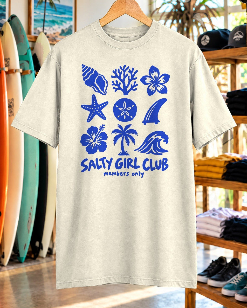 Salty Girl Club Shirt tee mockup close-up