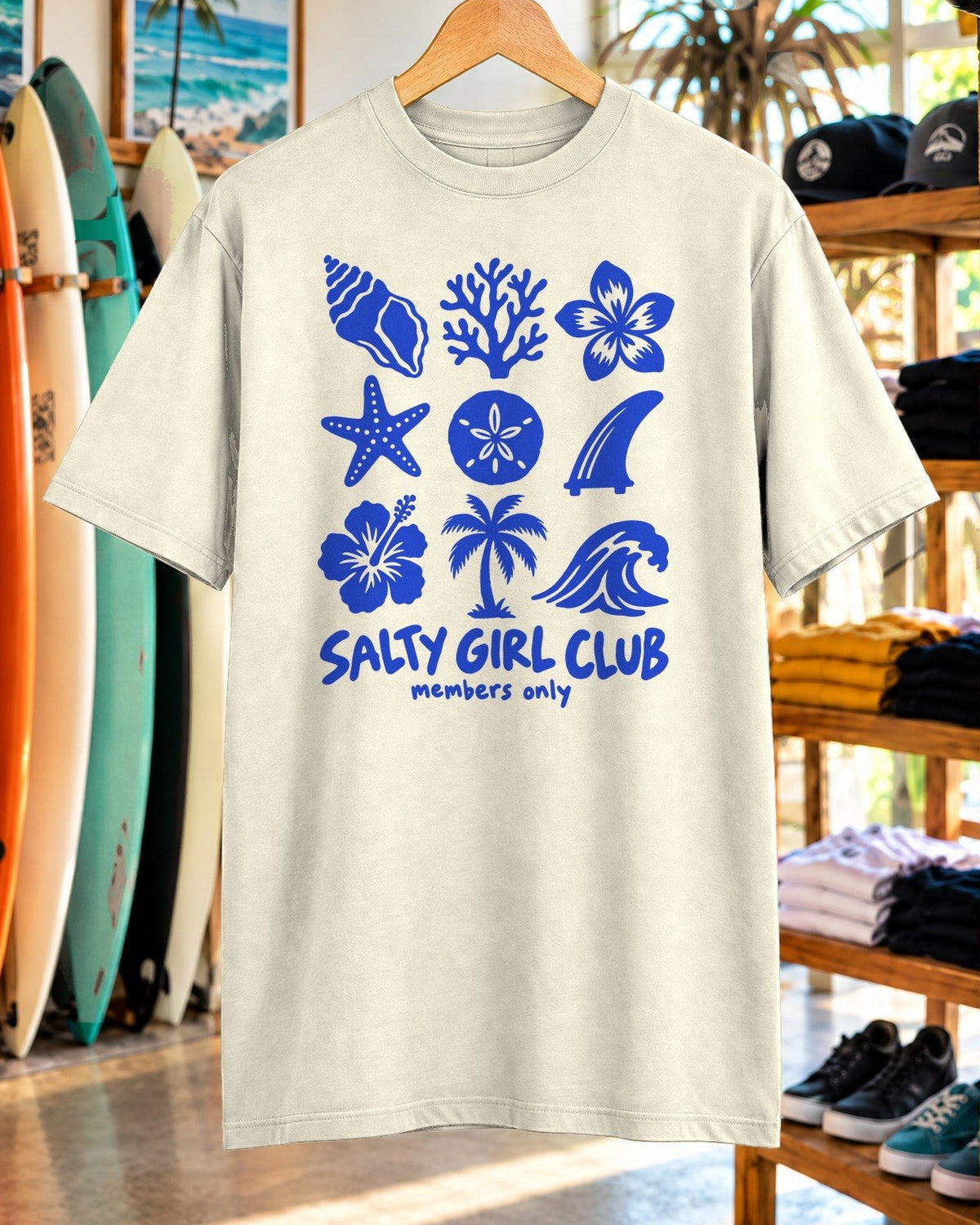 Salty Girl Club Shirt tee mockup close-up