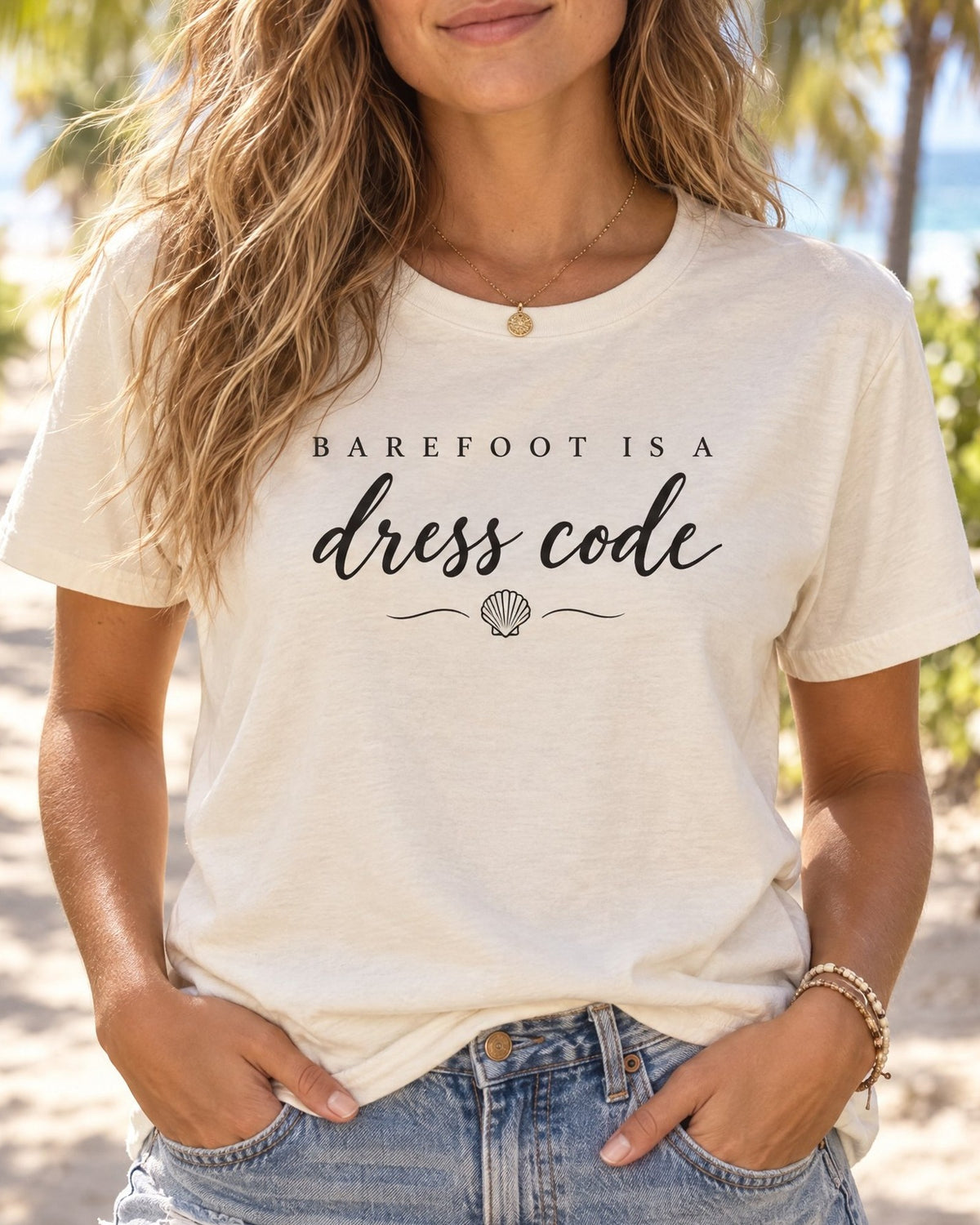 Barefoot Is A Dress Code Tee tee mockup close-up