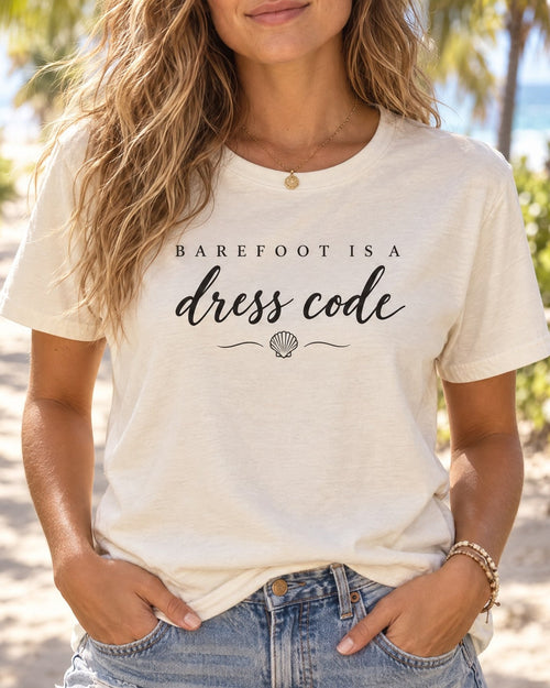 Barefoot Is A Dress Code Tee tee mockup close-up