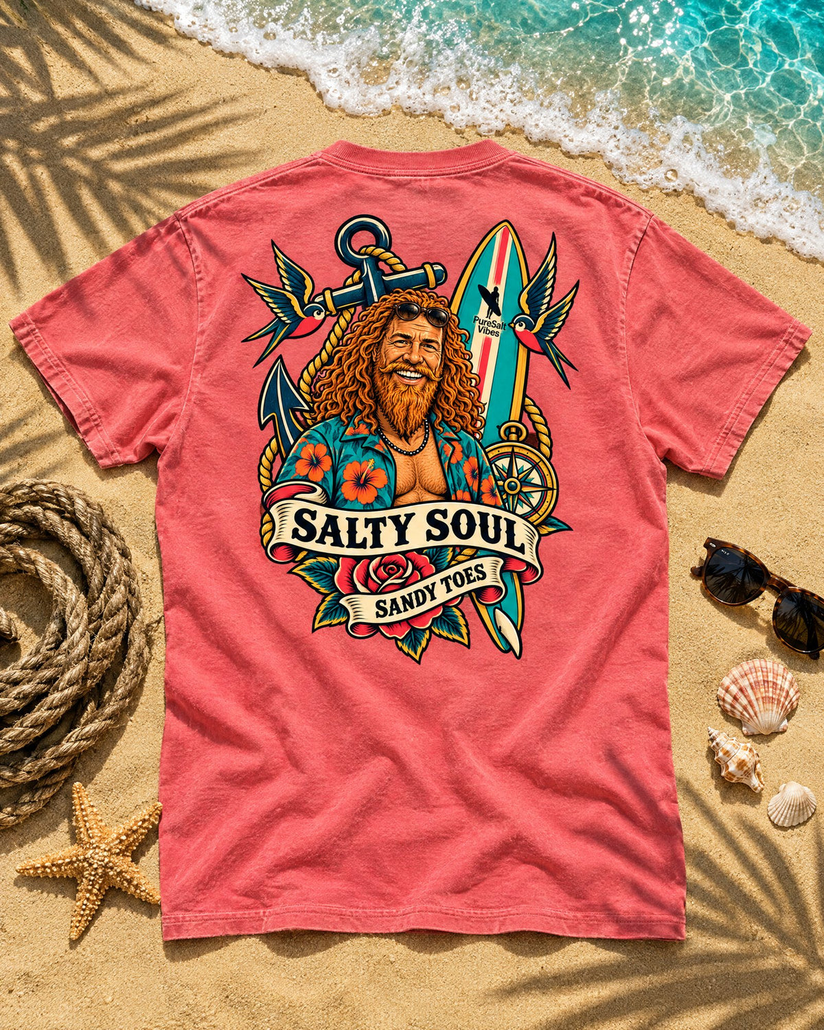 Salty Soul Sandy Toes Surf Tee - Bright Colours tee mockup 1