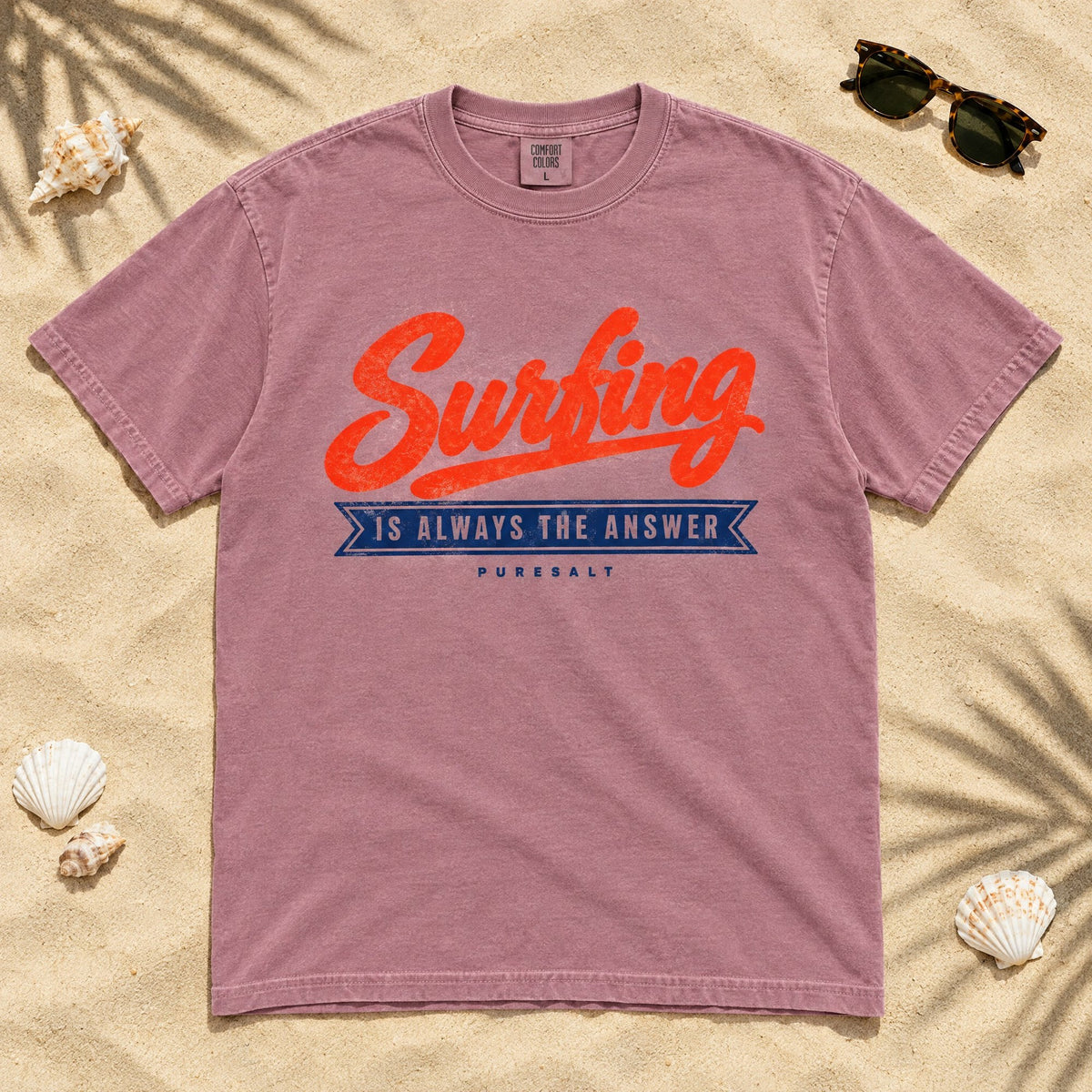 Surfing Script Graphic T-shirt tee mockup 1