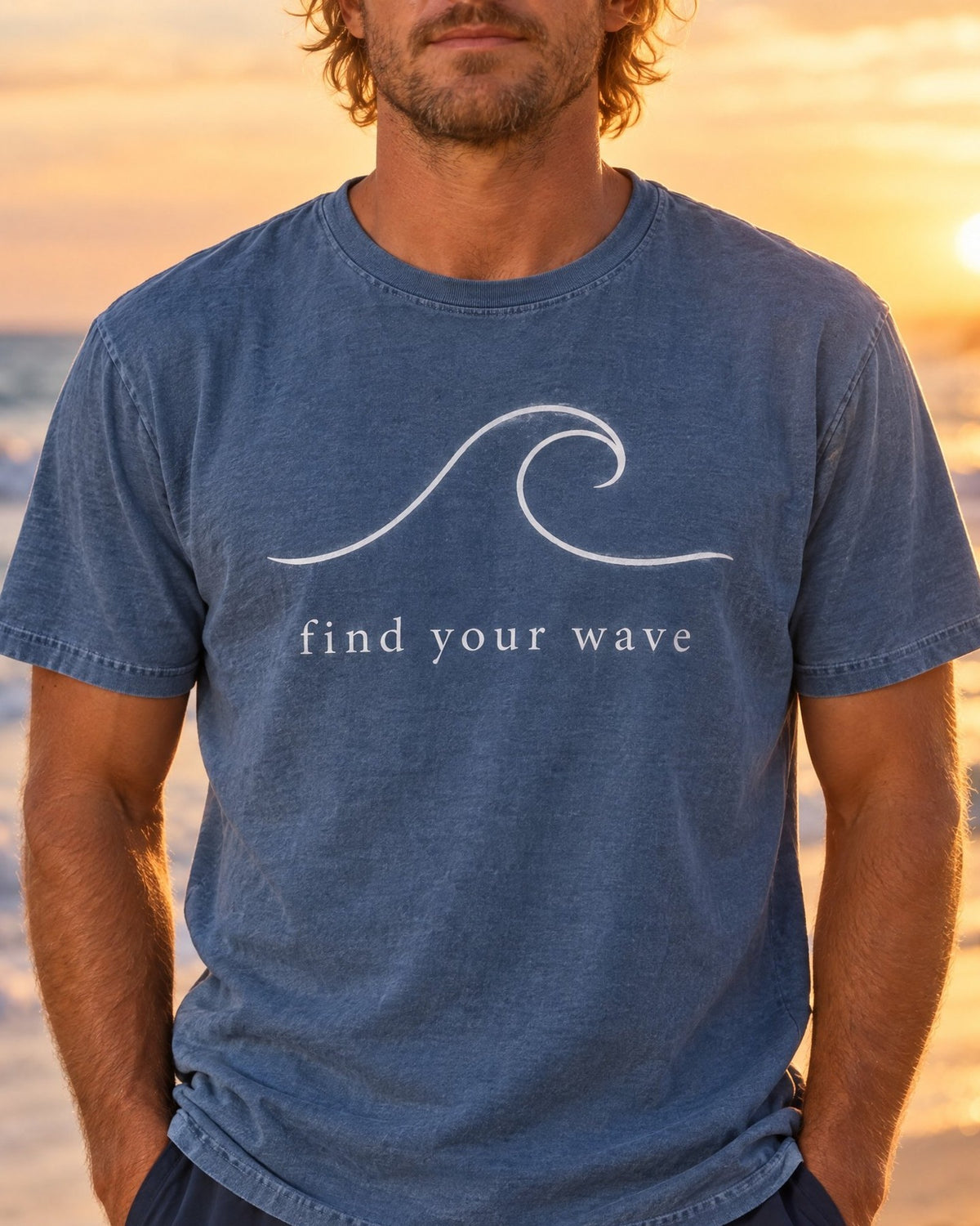 Find Your Wave Tee tee mockup close-up