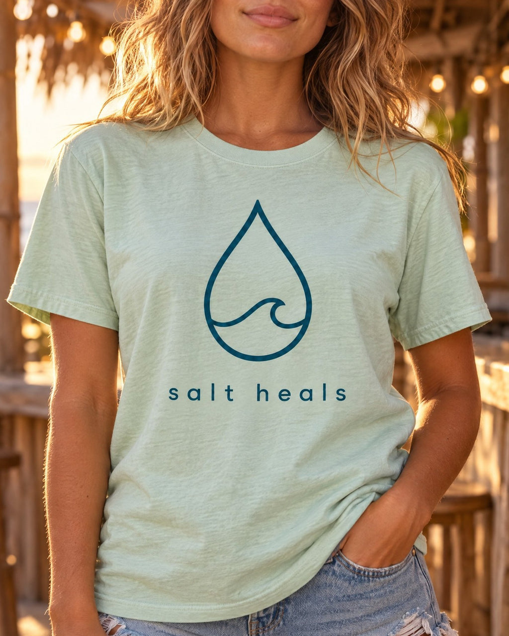Salt Heals Tee tee mockup close-up