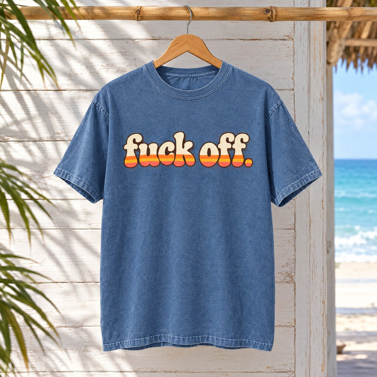 Retro 'fuck off.' typography T-shirt tee mockup 3